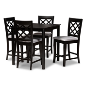 Baxton Studio Alora Modern and Contemporary Grey Fabric Upholstered Espresso Brown Finished 5-Piece Wood Pub Set